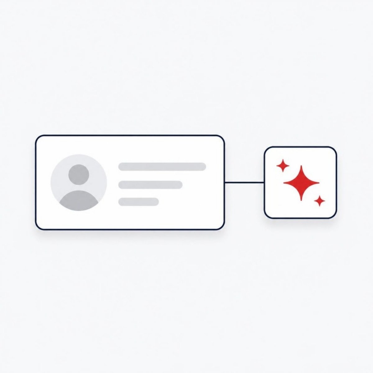 Illustration of a CRM record card connected to an AI summary panel