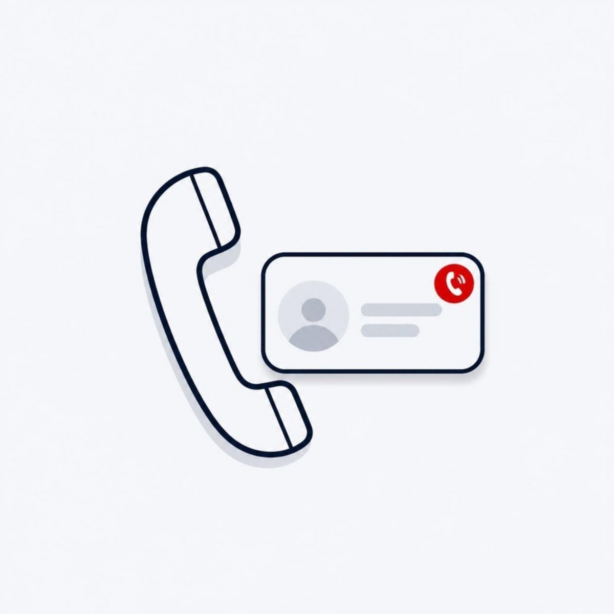 Illustration of a phone handset and an incoming call pop-up showing caller details