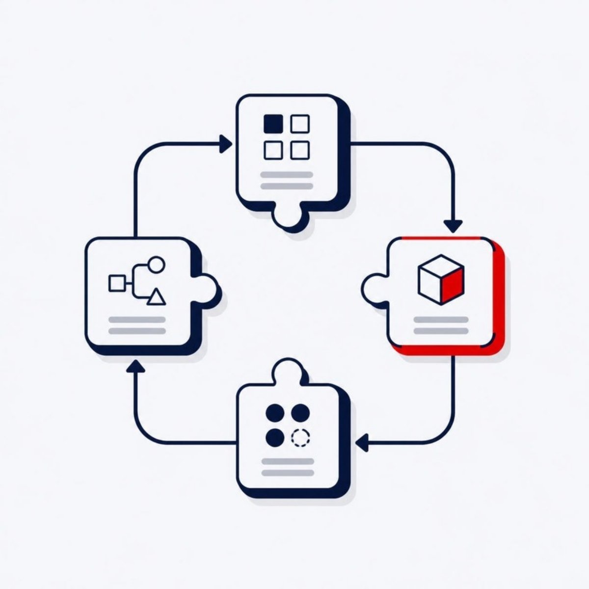 Illustration of custom CRM modules connected in a workflow
